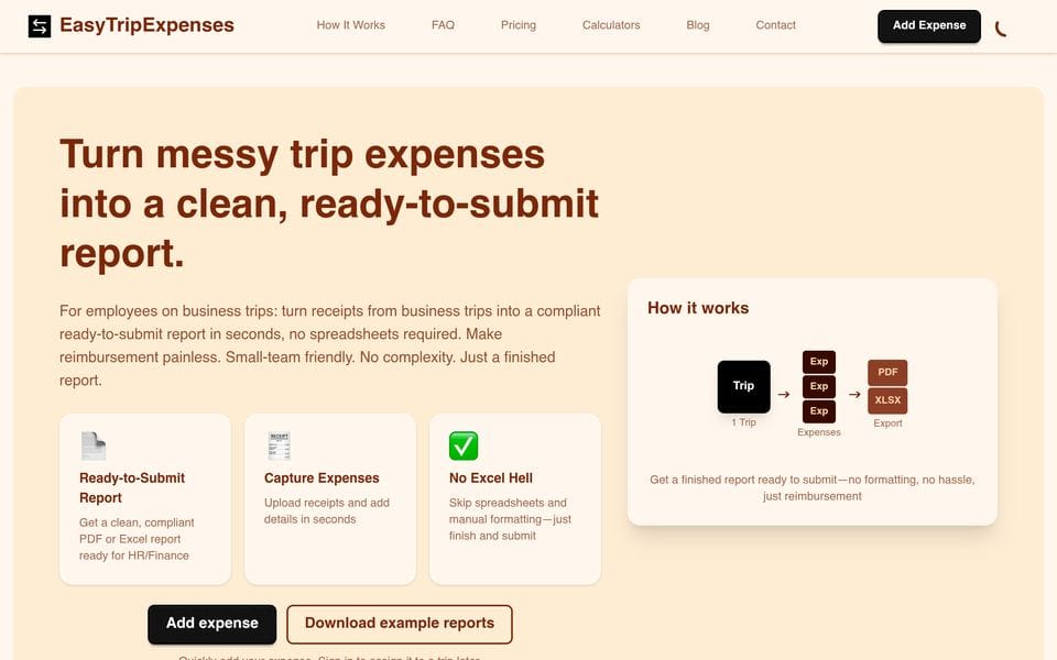 Easy Trip Expenses landing page